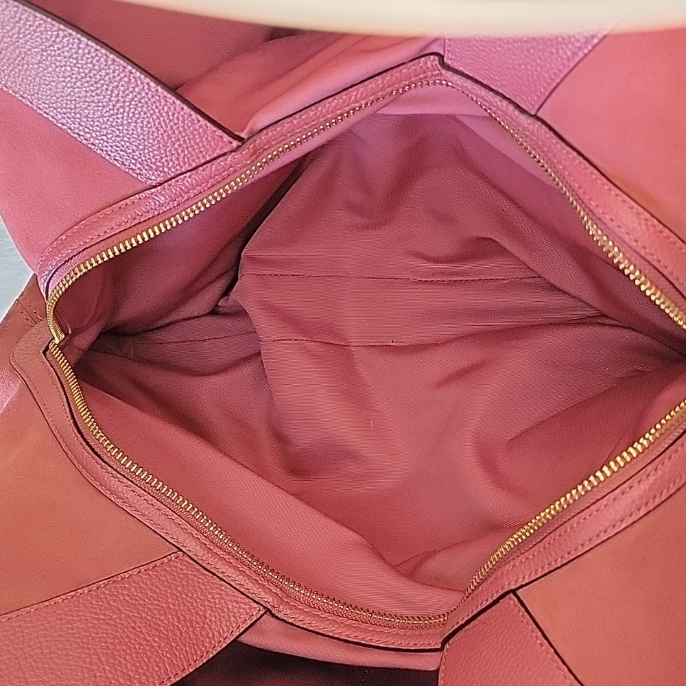 COACH Lexy Large Pink Rose Pebbled Leather Suede Double Handle Shoulder‎ Bag - Picture 5 of 13